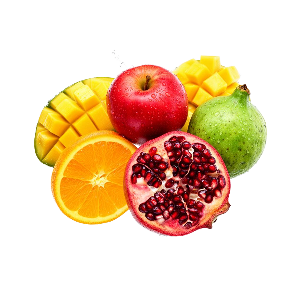 Fresh tropical fruits with cold condensation droplets